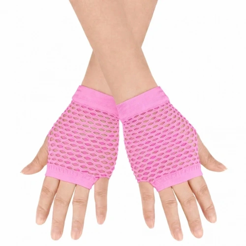 Retro Neon Pembe Kısa File Eldiven 11 Cm Parti Aksesuarı