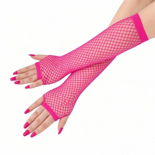Retro Neon Şeker Pembesi File Parmaksız Eldiven 26 Cm