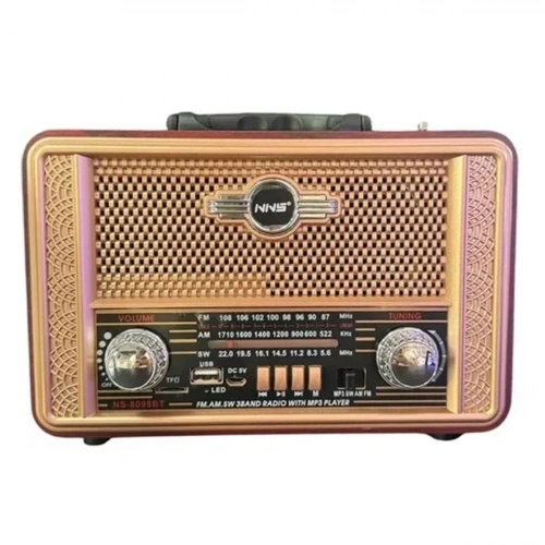 Retro, Nostaljik, Ahşap Tasarım Bluetooth Hoparlörlü, Şarjlı, Taşınabilir Otantik Tasarımlı FM/AM Destekli Radyo NS8098 (5365)