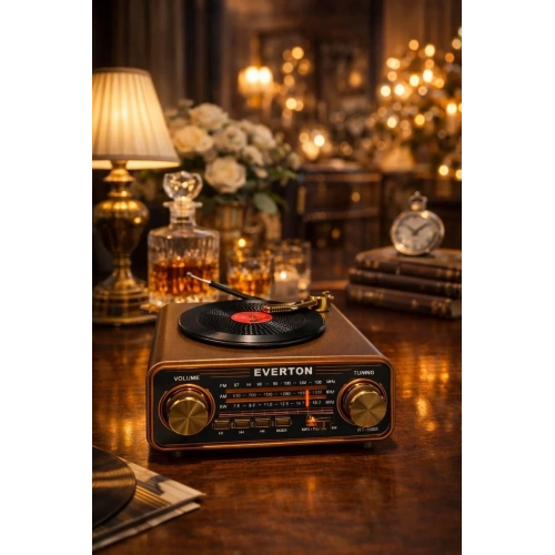 Retro Tasarımlı Plak Görünümlü Radyo 3 Bant Bluetooth