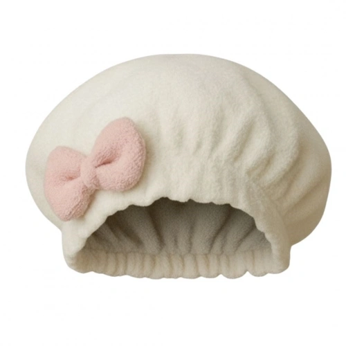 Saç Kurulama Banyo Duş Bonesi – %100 Pamuk , Fiyonklu Beyaz