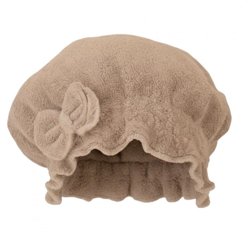 Saç Kurulama Banyo Duş Bonesi – %100 Pamuk , Fiyonklu Kahverengi