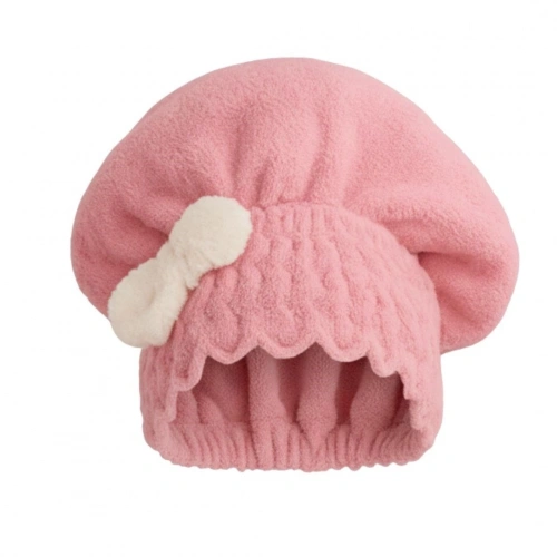 Saç Kurulama Banyo Duş Bonesi – %100 Pamuk , Fiyonklu Pembe