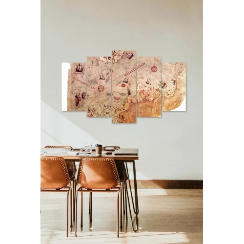 Saklı Harita Manzara 5 Parçalı Mdf Tablo 60 x 100