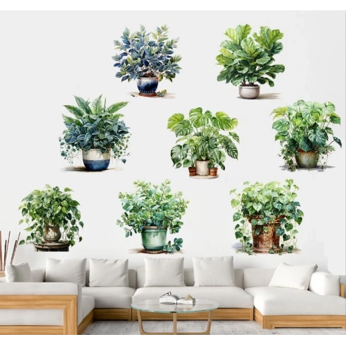 Saksılı Çiçek Tasarımlı 8li Sticker (5365)