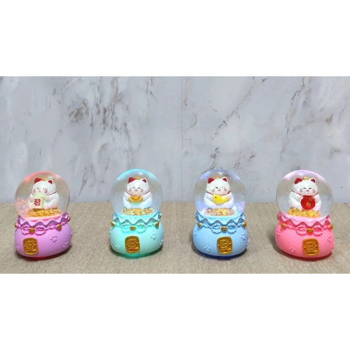 Şans Kedisi Işıklı Kar Küresi