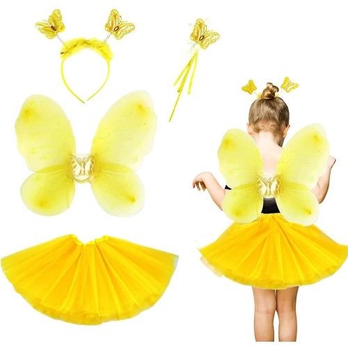 Sarı Kelebek Kostümü Çocuk - Sarı Kelebek Kostüm Aksesuar Seti 4 Parça (5365)