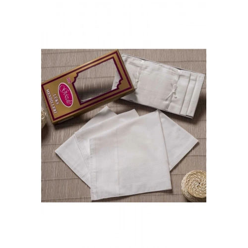 Yellow Boxed 46x46 cm 12 Pieces Fabric Handkerchief-White