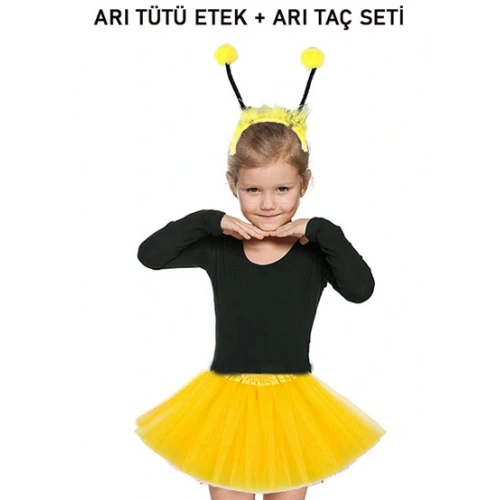 Sarı Tütü Etek ve Sarı Ponponlu Arı Taç Seti