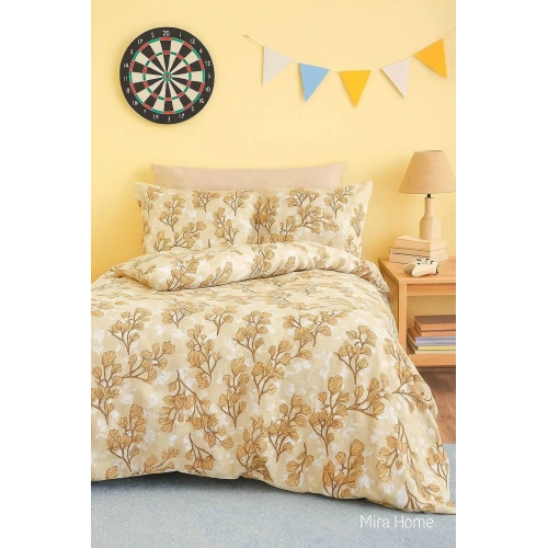 Sarı Yaprak Desenli Pamuklu Tek Kişilik Nevresim Takımı