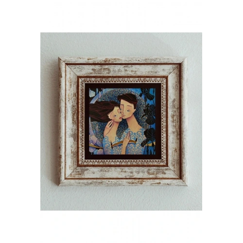 Sarılan Sevgililer Çerçeveli Taş Tablo , Çerçeveli Taş Duvar Dekoru 20 cm