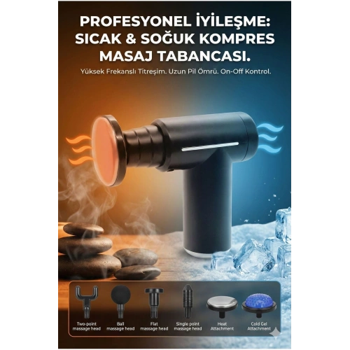 Şarjlı Masaj Tabancası Boyun Sırt ve İçin Sıcak Soğuk Başlıklı Masaj Aleti Sporcu Masaj