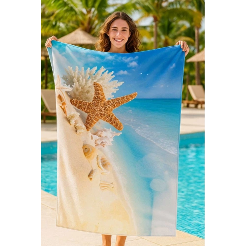 SeaDream Tropikal Desenli Plaj Havlusu 70X140 Cm  DenizYıldızı