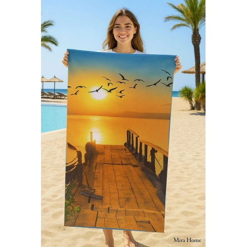 SeaDream Tropikal Desenli Plaj Havlusu 70X140 Cm Günbatımı