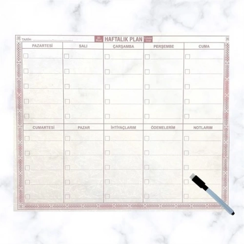 Şeffaf Kendiliğinden Yapışkanlı Kalemli Haftalık Planlayıcı 40cm-50cm (5365)