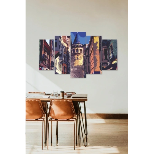 Şehir Manzarası 5 Parçalı Mdf Tablo 60 x 100