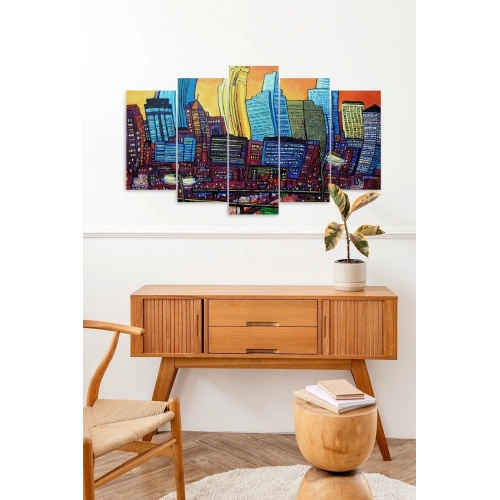 Şehir Manzarası 5 Parçalı Mdf Tablo 60 x 100