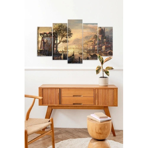 Şehir Manzarası 5 Parçalı Mdf Tablo 60 x 100