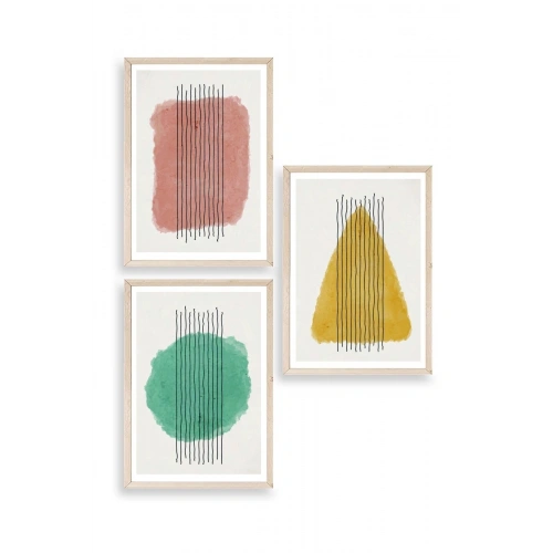 Şekiller Kare Üçgen Üçlü Ahşap Çerçeveli Tablo 23 x 30