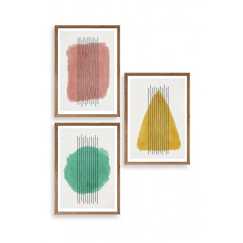 Şekiller Kare Üçgen Üçlü Ahşap Çerçeveli Tablo 23 x 30