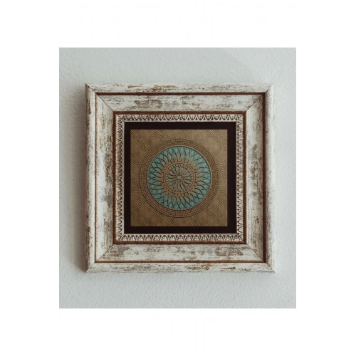 Selçuklu Motifi Gergi Tavan Çerçeveli Taş Tablo , Çerçeveli Taş Duvar Dekoru 20 cm