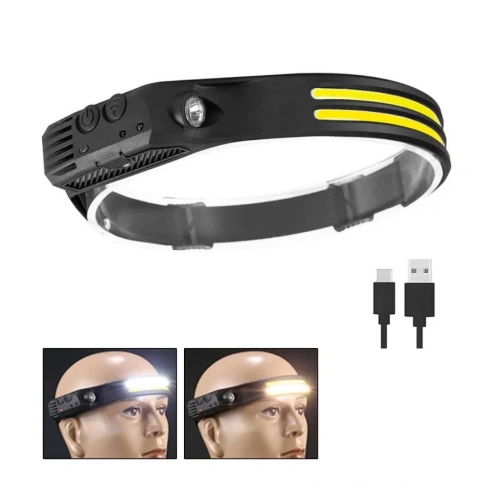 Sensörlü Far COB Led Far Şarj Edilebilir Kafa Feneri 18650 Dahili Pil Açık Hava Balıkçılık Kamp Baş Feneri Fener (5365)