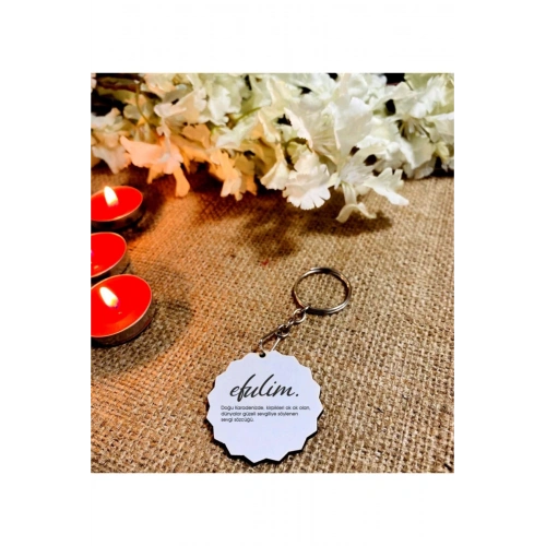Sevgililer Günü Efulim Baskılı Ahşap Anahtarlık
