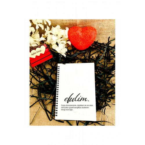 Sevgililer Günü Efulim Baskılı Ahşap Defter - Beyaz