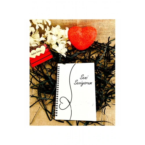 Sevgililer Günü Seni Seviyorum Yazılı Ahşap Defter - Beyaz