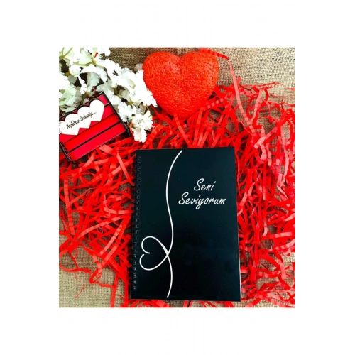 Sevgililer Günü Seni Seviyorum Yazılı Ahşap Defter -siyah