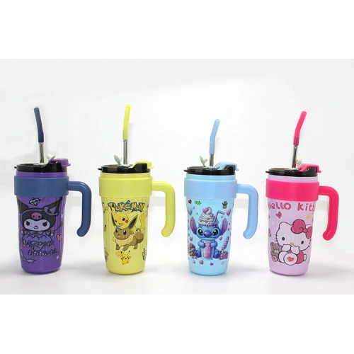 Sevimli Çizgi Film Karakterli Pipetli Termos