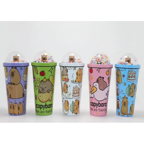 Sevimli Kapibara Pipetli Boncuklu Termos & Suluk