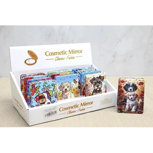 Sevimli Köpek Tasarımıyla Taş İşlemeli İnce El Aynası Dikdörtgen