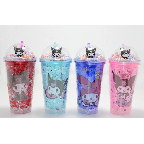 Sevimli Kuromi Işıklı Pipetli Boncuklu Suluk Bardak 400 ml