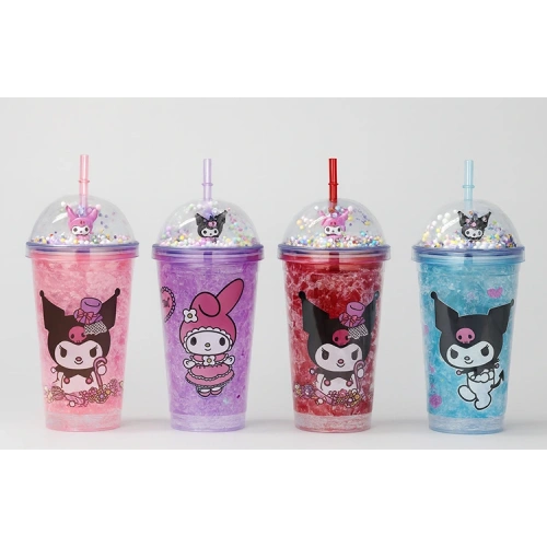 Sevimli Kuromi Pipetli Işıklı Boncuklu Suluk Bardak 400 ml