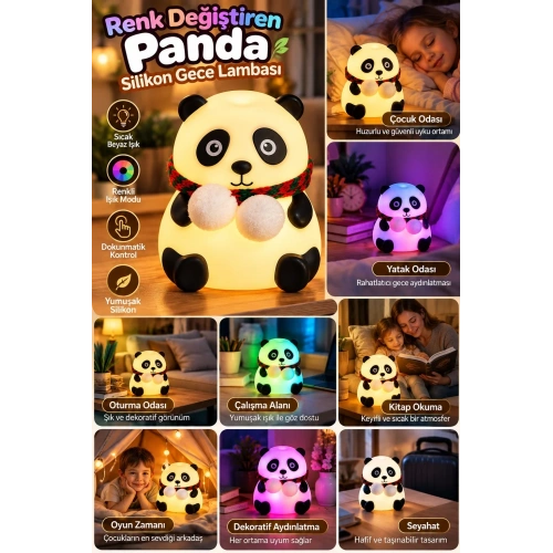 Sevimli Panda Silikon Gece Lambası 1 Adet Çocuk Odası