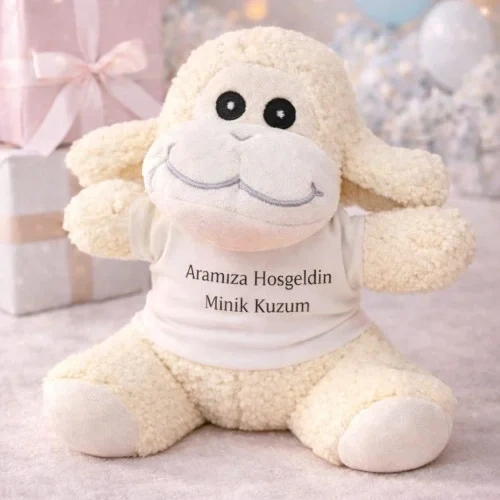 Sevimli Peluş Kuzu Tişört İle 25 Cm Bebek Hediyesi