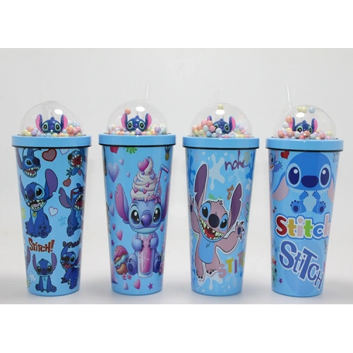 Sevimli Stitch Pipetli Boncuklu Termos Ve Suluk