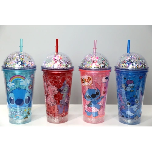 Sevimli Stitch Pipetli Işıklı Pullu Suluk Bardak 400 ml