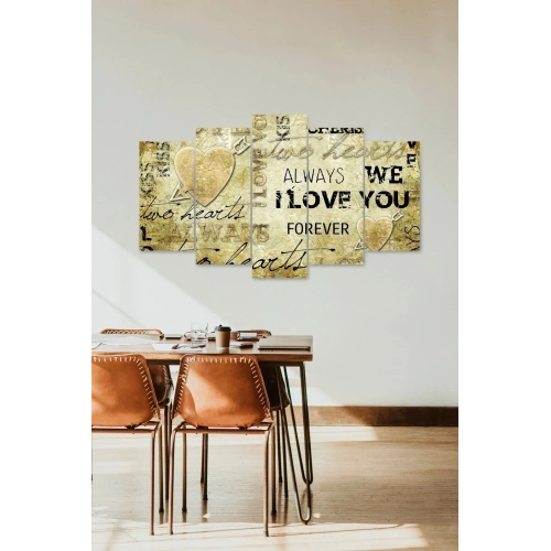 Seviyorum Yazısı 5 Parçalı Mdf Tablo 60 x 100