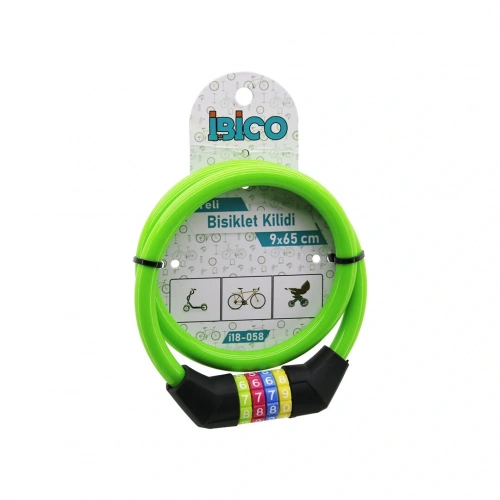 ŞİFRELİ İNCE BİSİKLET KİLİT ÇELİK TEL YEŞİL RENKLİ KILIF 9MMX65CM (5365)