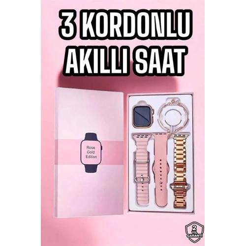 Şık Akıllı Saat 3 Kordonlu Aksesuar Hediyeli