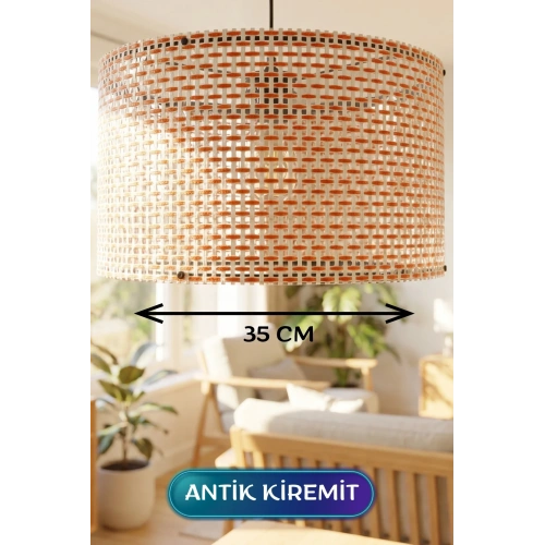 Şık Antik Kiremit Hasır Kumaş Başlıklı Sarkıt Avize 35 Cm