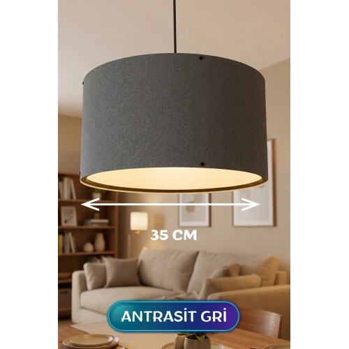 Şık Antrasit Gri Kumaş Başlıklı Sarkıt Avize 35 Cm