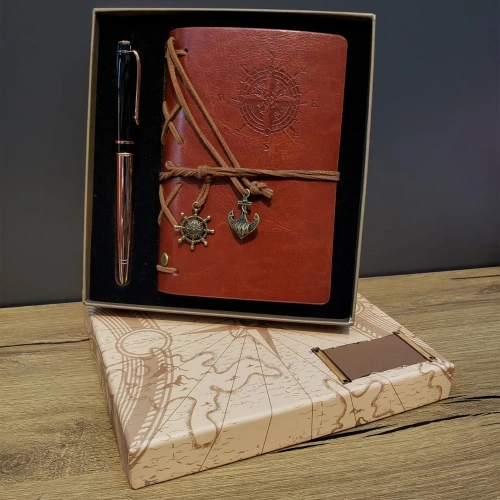 Şık Deri Defter Ve Metal Kalem Seti 1 Adet