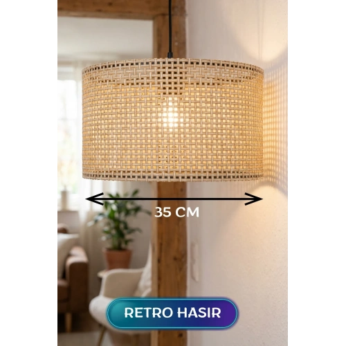 Şık Hasır Kumaş Başlıklı Sarkıt Avize 35 Cm İç Mekan