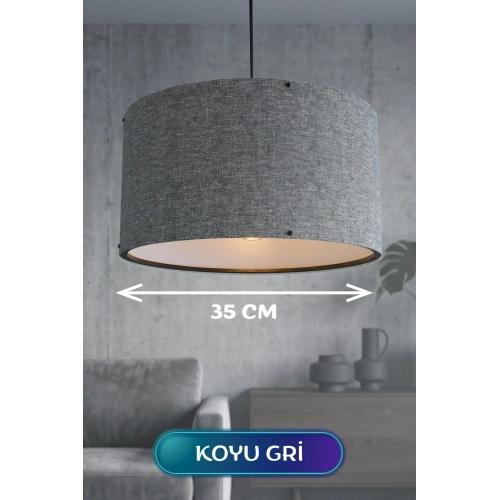 Şık Koyu Gri Kumaş Başlıklı Sarkıt Avize 35 Cm