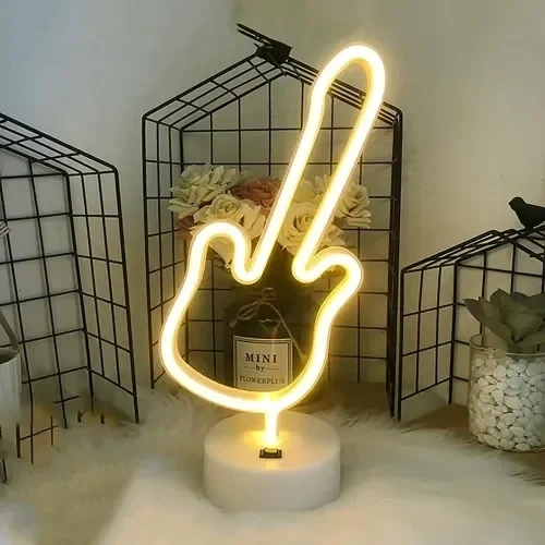 Şık Neon Gitar Masa Lambası Usb Ve Pil İle