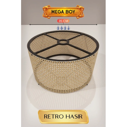 Şık Retro Hasır Lambader Başlığı 35 Cm Modern Dekor