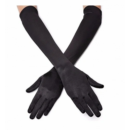 Şık Siyah Kumaş Eldiven 40 Cm Yetişkinler İçin